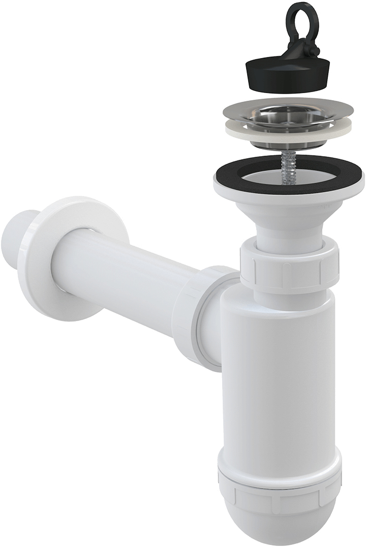 Сифон для раковины AlcaPlast A41 32 мм, бутылочный, хром, с пробкой, с выпуском для раковины