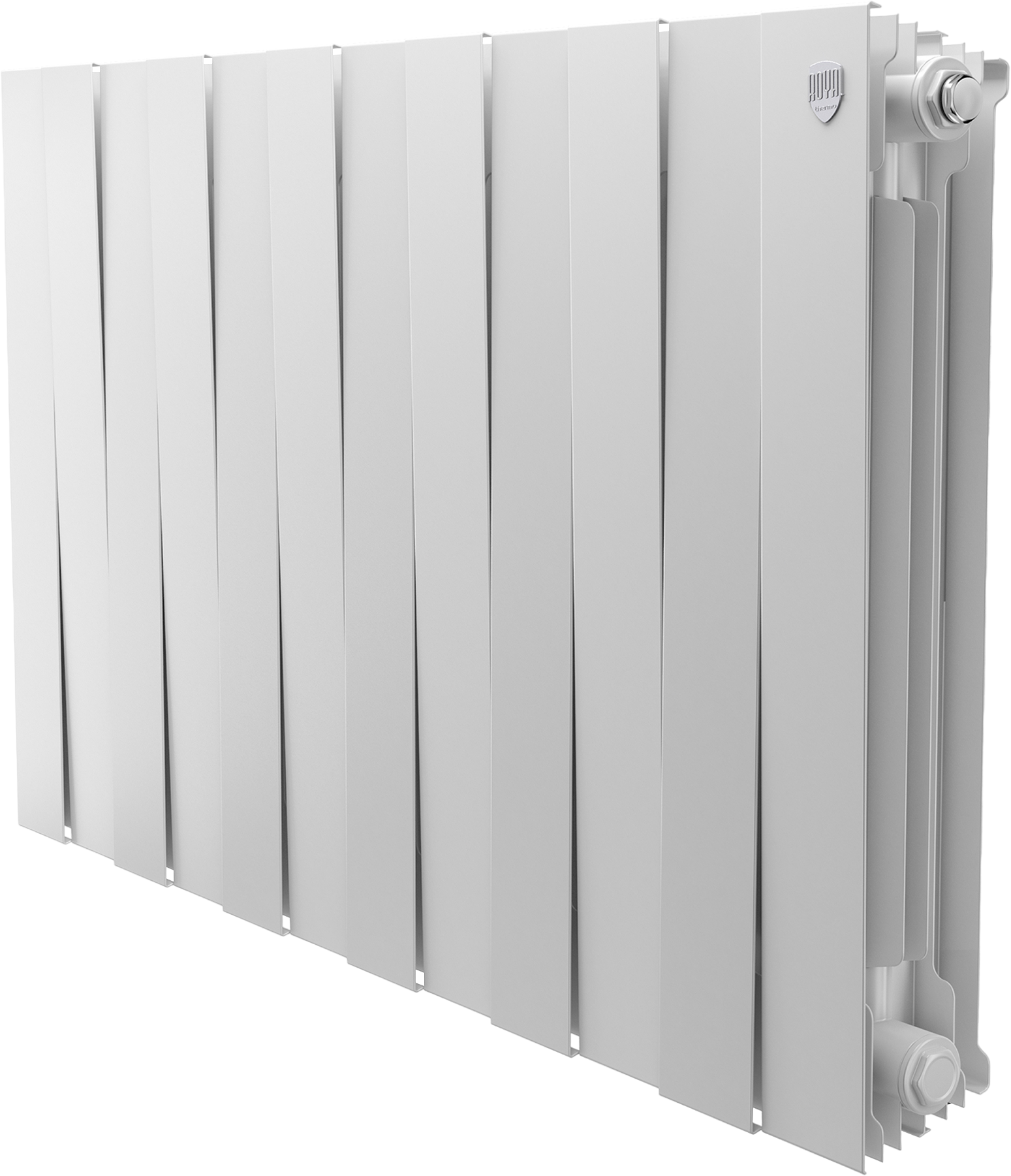 Радиатор биметаллический секционный Royal Thermo Piano Forte 500 12 секций, дизайнерский, боковое проходное подключение, bianco traffico