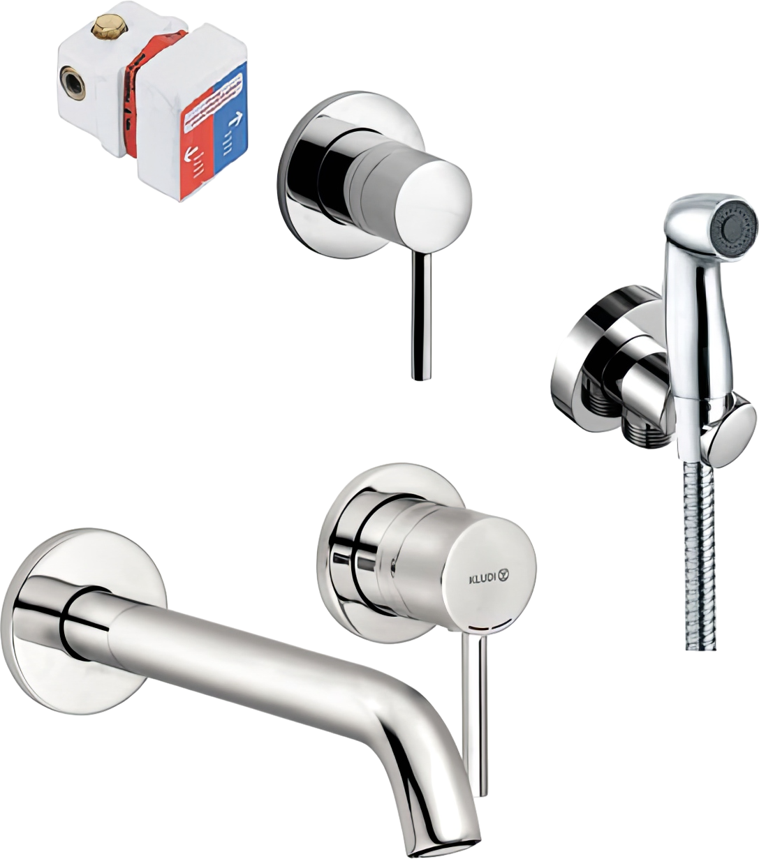 Комплект Гигиенический душ Kludi Bozz 389990576 со смесителем, С ВНУТРЕННЕЙ ЧАСТЬЮ + Смеситель 382450576 хром