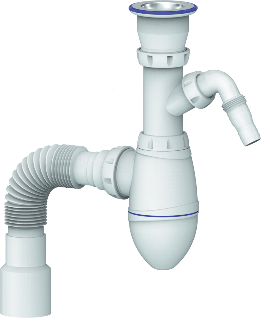 Сифон для раковины Unicorn А320V 32 мм, бутылочный, белый, хром, с отводом для подключения бытовой техники