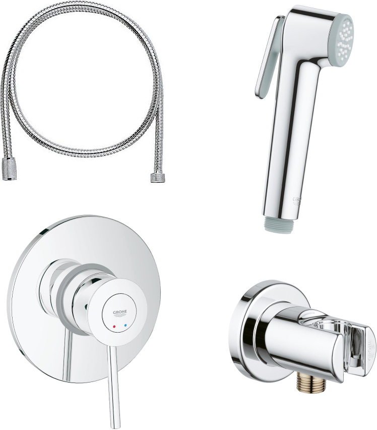 Гигиенический душ Grohe BauClassic 124434 со смесителем, С ВНУТРЕННЕЙ ЧАСТЬЮ