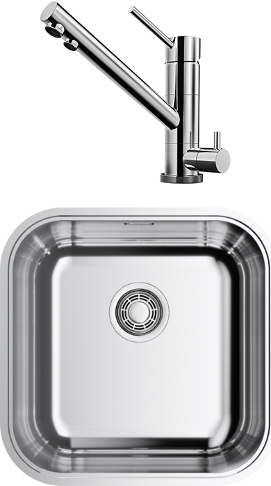 Комплект Мойка Omoikiri Omi 44-U/IF-IN Quadro нержавеющая сталь + Смеситель Tonami C хром