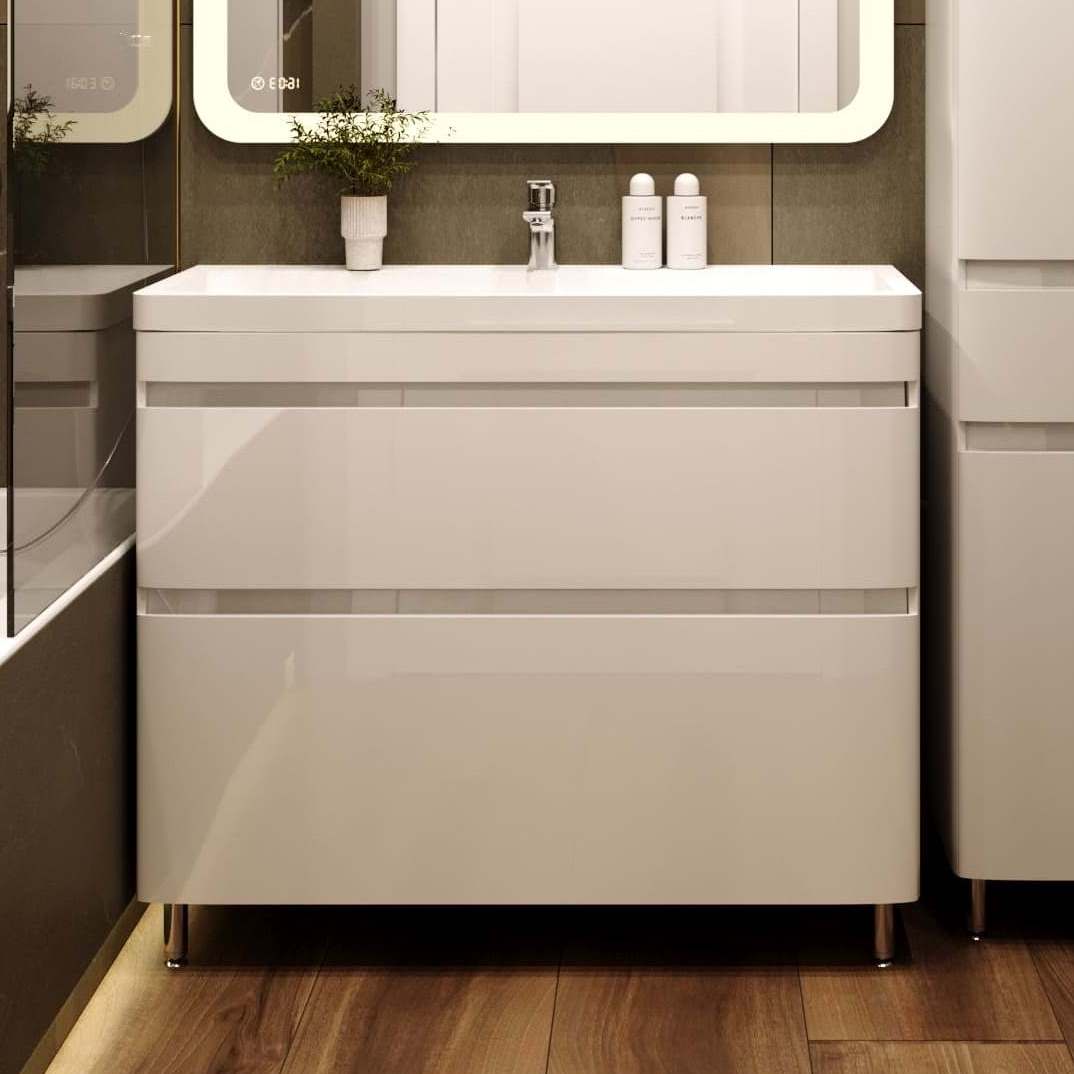 Тумба с раковиной Style Line Атлантика 100 Люкс Plus, напольная, антискрейч