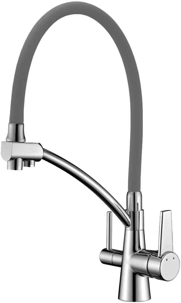 Смеситель для кухни Lemark Comfort LM3071C-Gray с гибким изливом, хром, серый