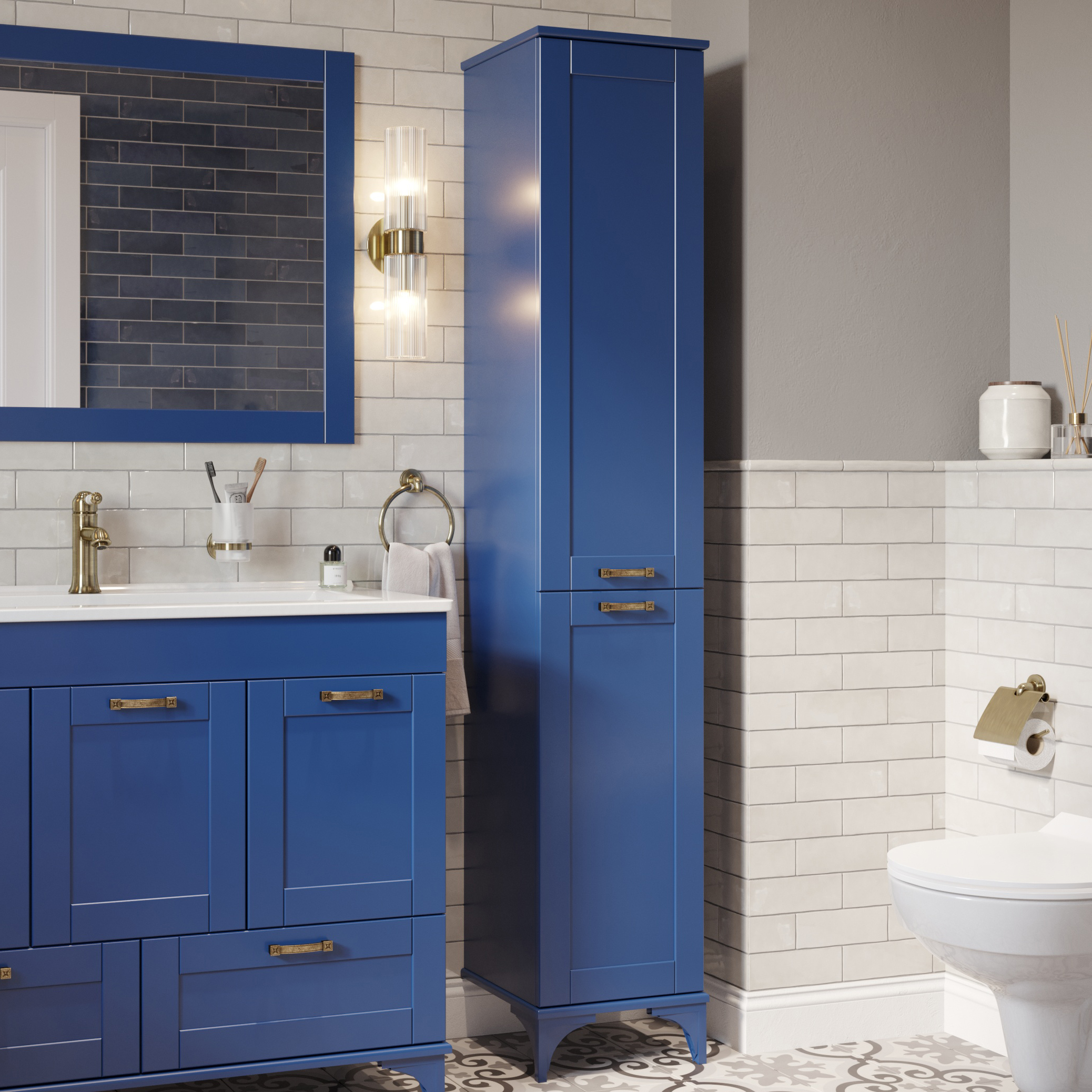 Шкаф-пенал для ванной Sanflor Ванесса 2 R, напольный, индиго