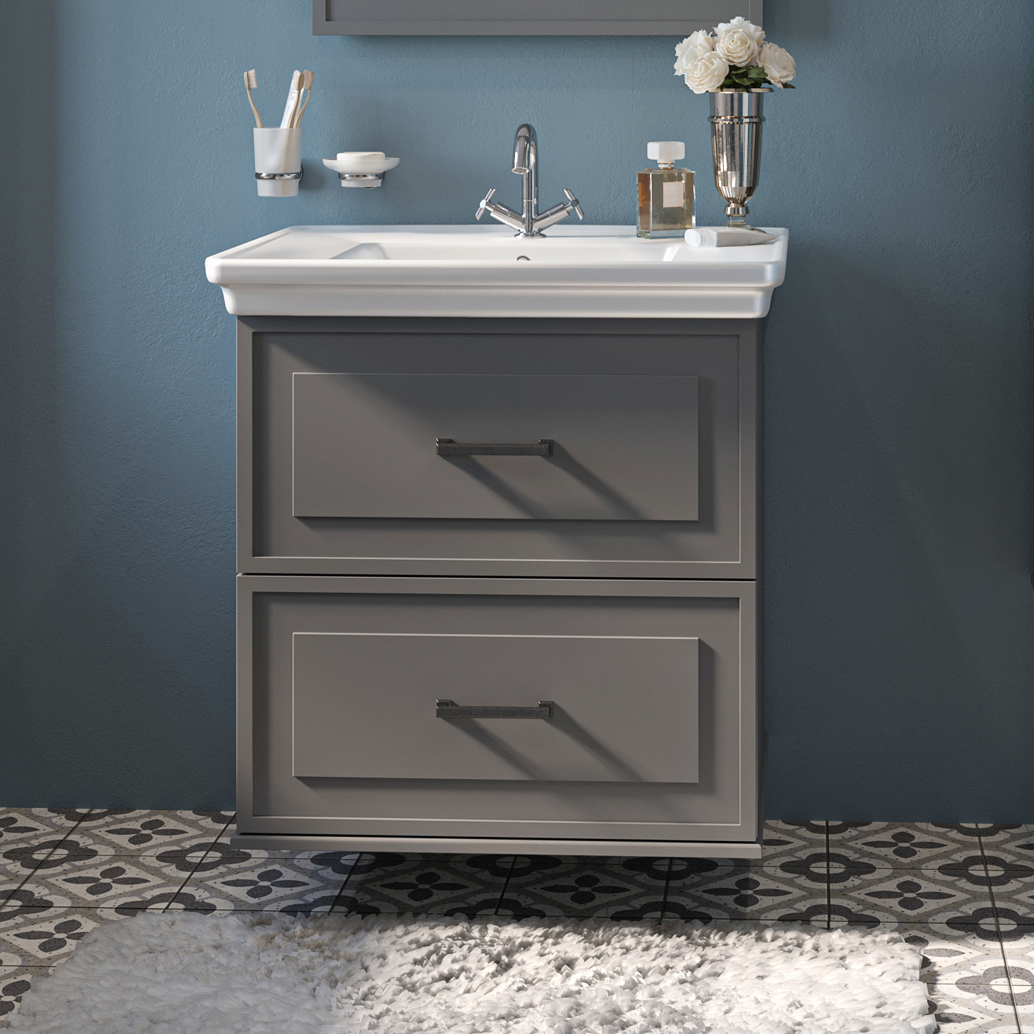 Тумба под раковину без столешницы Sanflor Модена 75, подвесная, серая