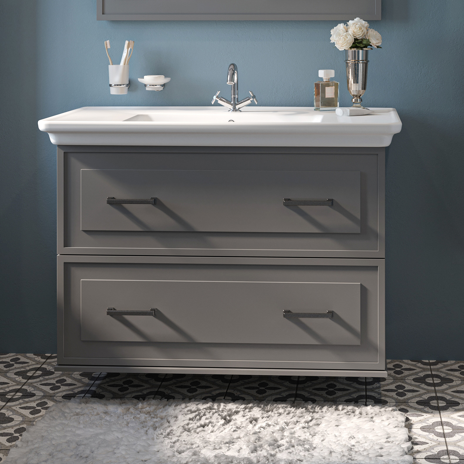 Тумба с раковиной Sanflor Модена 105, подвесная, серая