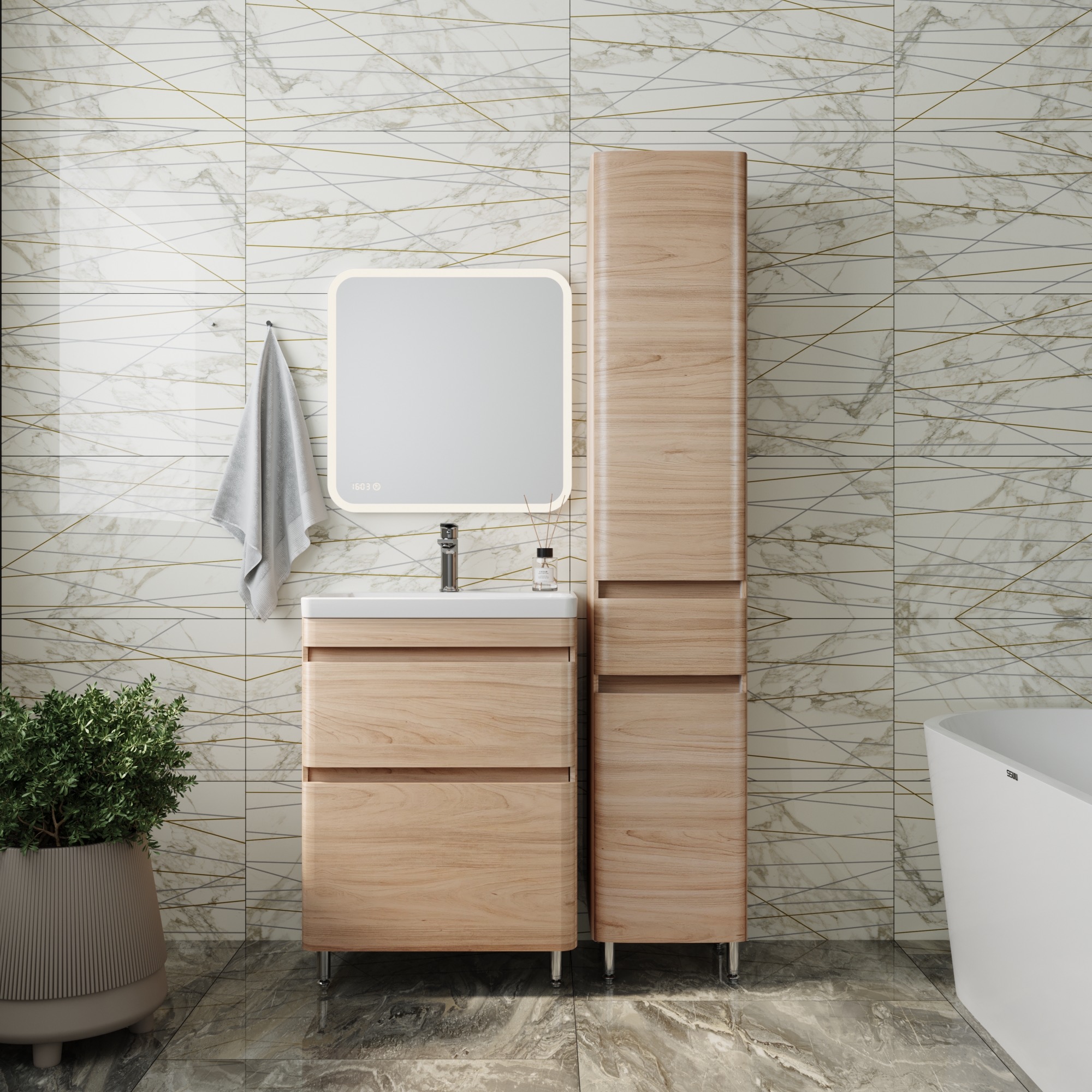 Мебель для ванной комнаты Style Line Атлантика 60 Люкс Plus, напольная, ясень перламутр