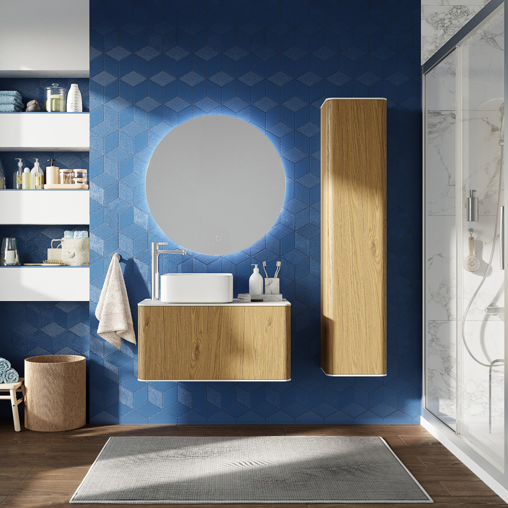 Мебель для ванной комнаты STWORKI Ноттвиль 80 дуб верона, с отверстием под смеситель, в стиле лофт (комплект, гарнитур)