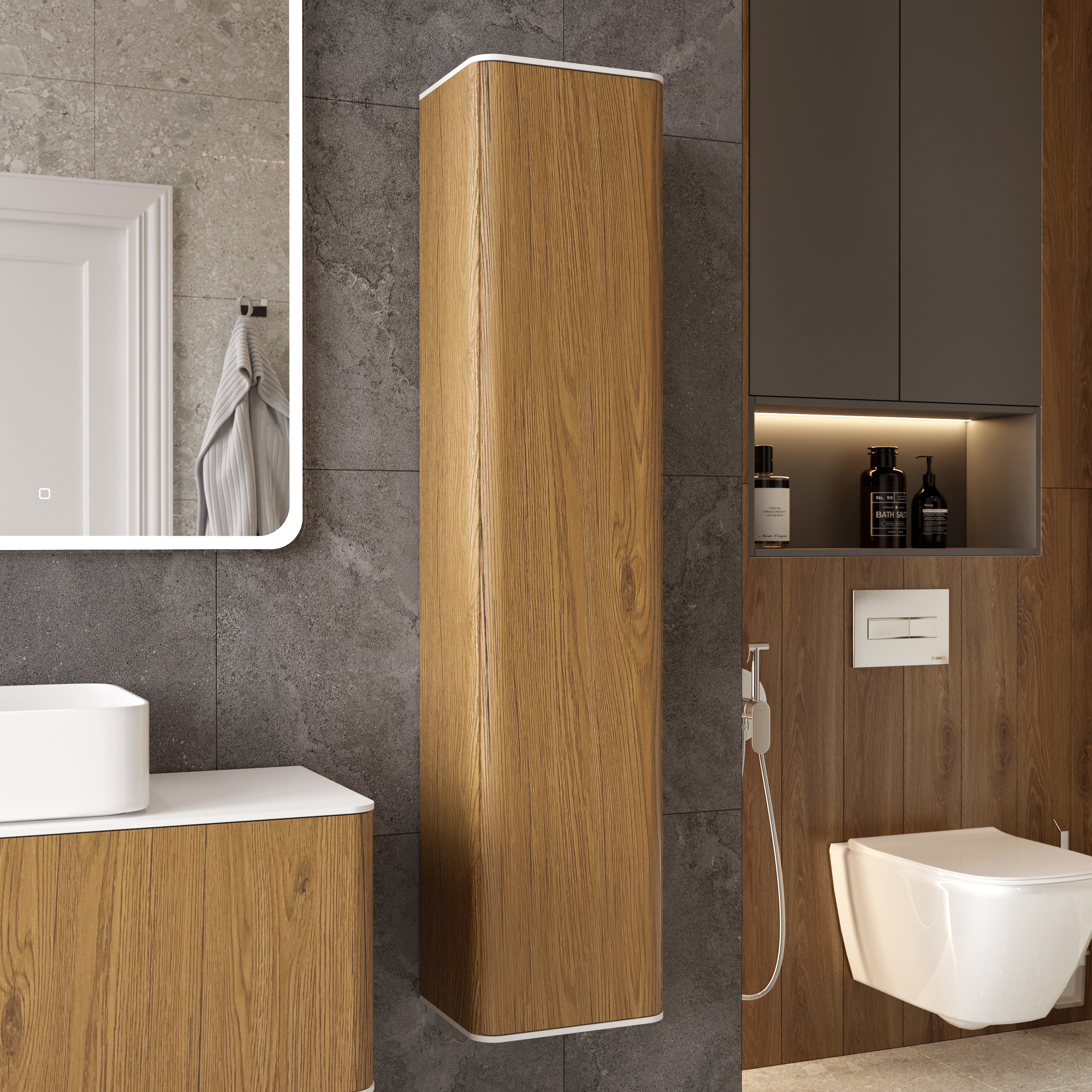 Шкаф-пенал для ванной STWORKI Ноттвиль 33, дуб верона