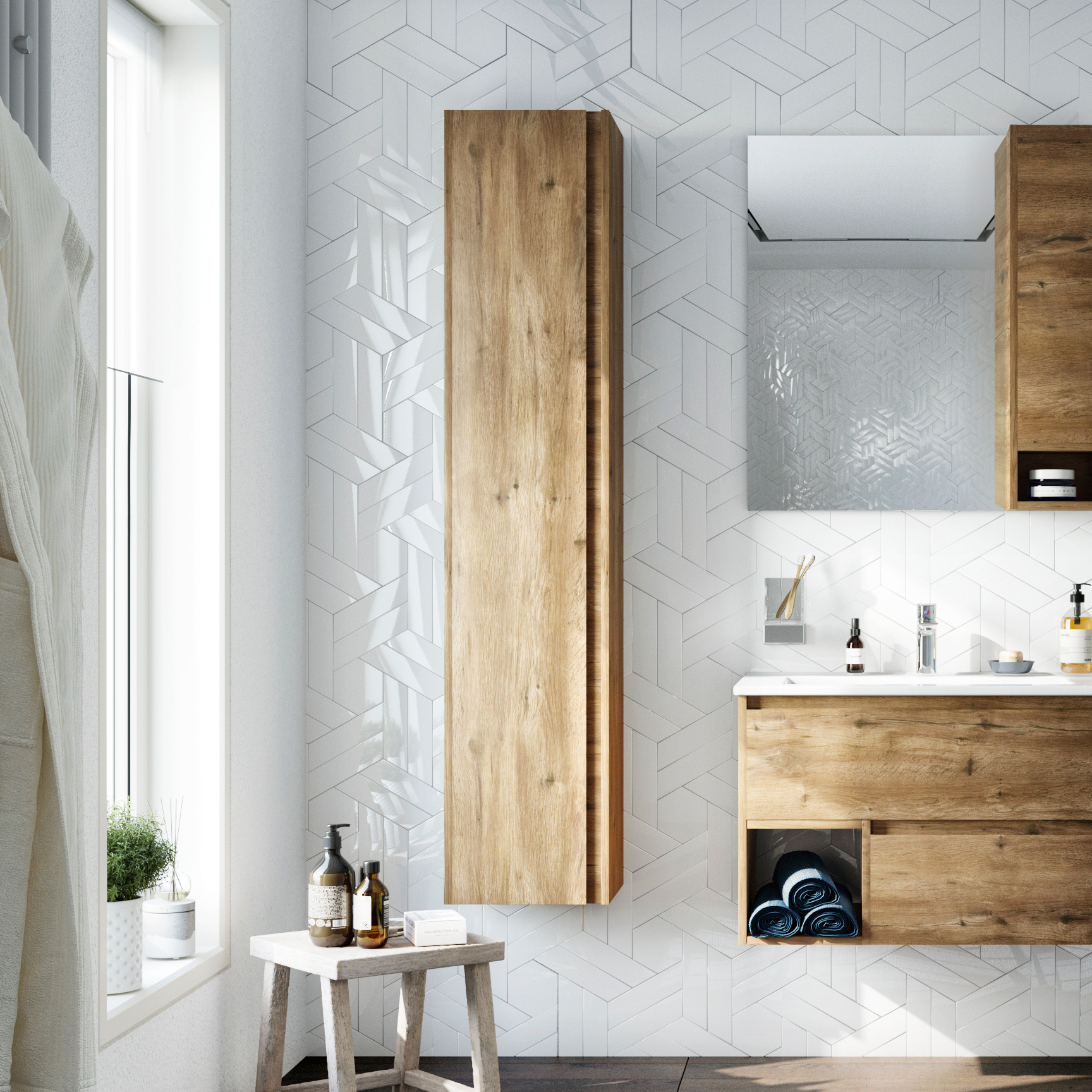 Шкаф-пенал для ванной STWORKI Карлстад 30 дуб рустикальный