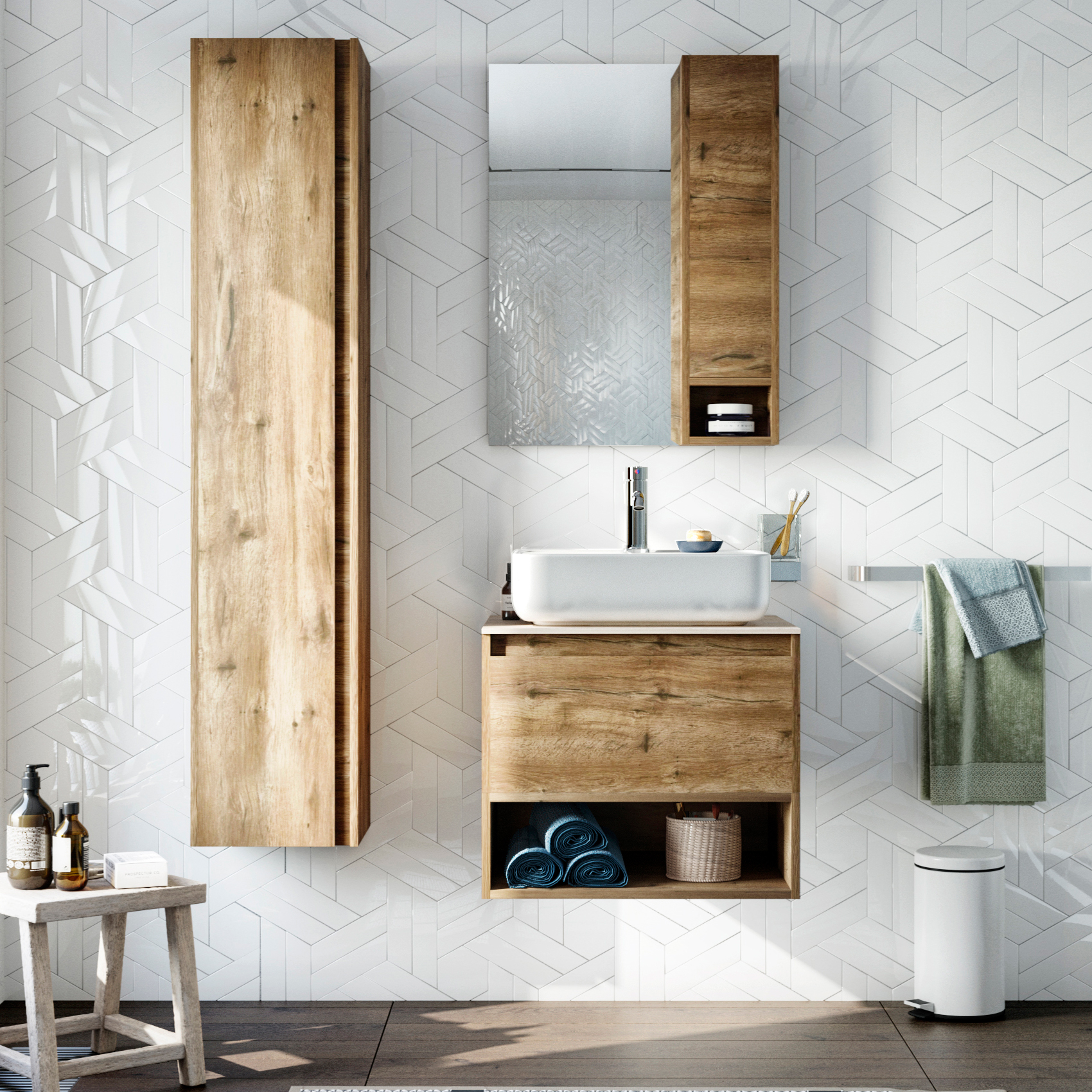 Мебель для ванной комнаты STWORKI Карлстад 60 дуб рустикальный, ровереллав стиле лофт, под дерево, подвесная