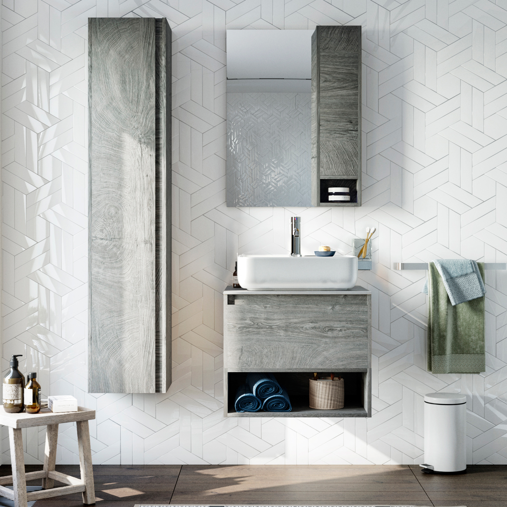 Мебель для ванной комнаты STWORKI Карлстад 60 дуб рошелье, роверелла, в стиле лофт, подвесная (комплект, гарнитур)