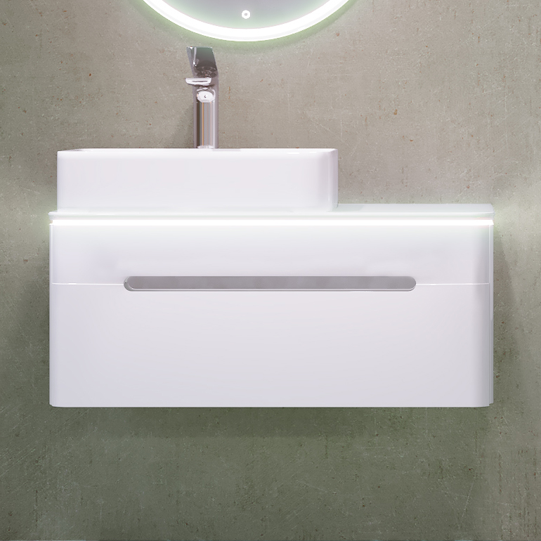 Тумба под раковину со столешницей Jorno Shine 90, подвесная, белая