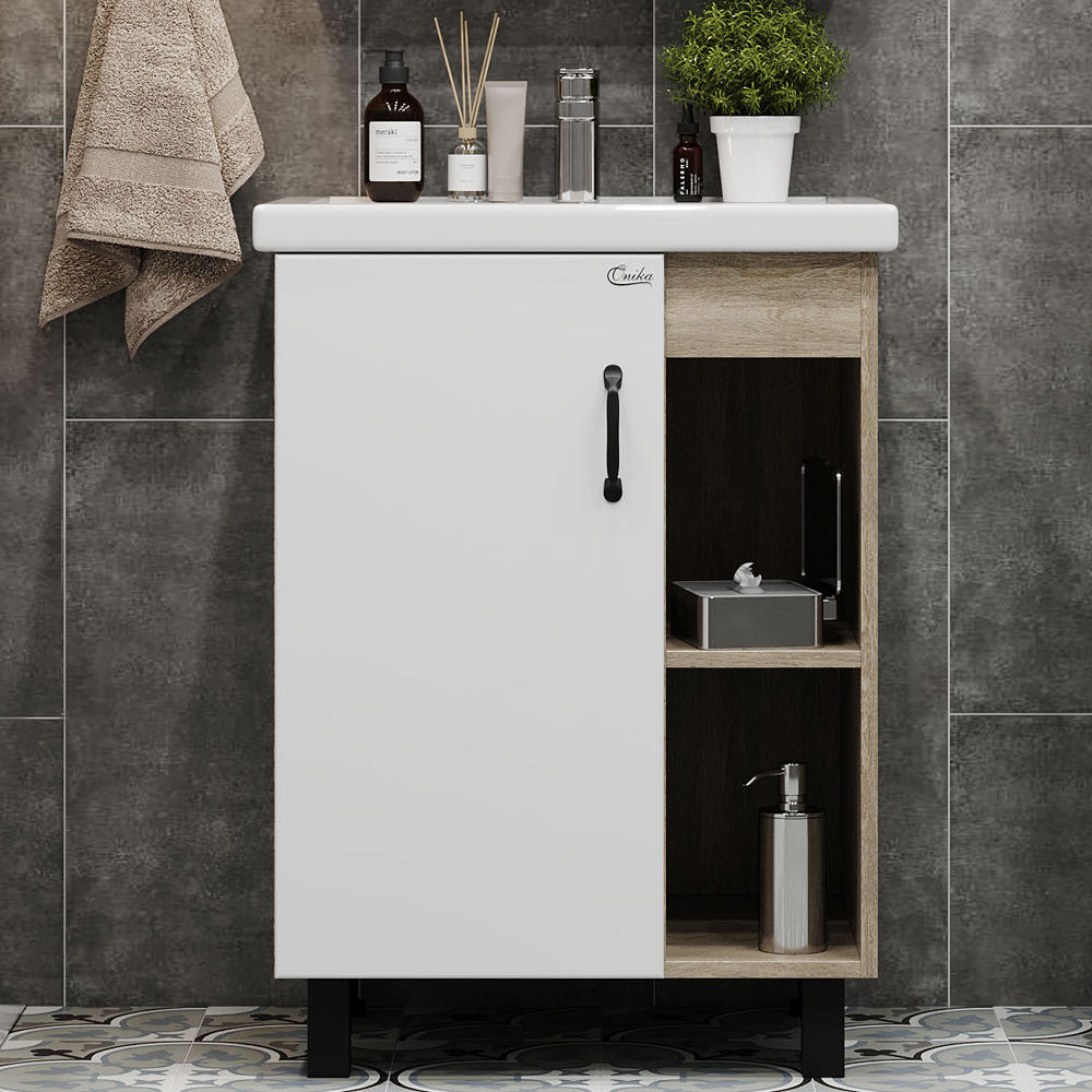 Тумба под раковину без столешницы Onika Тимбер 60.01 белая, дуб сонома