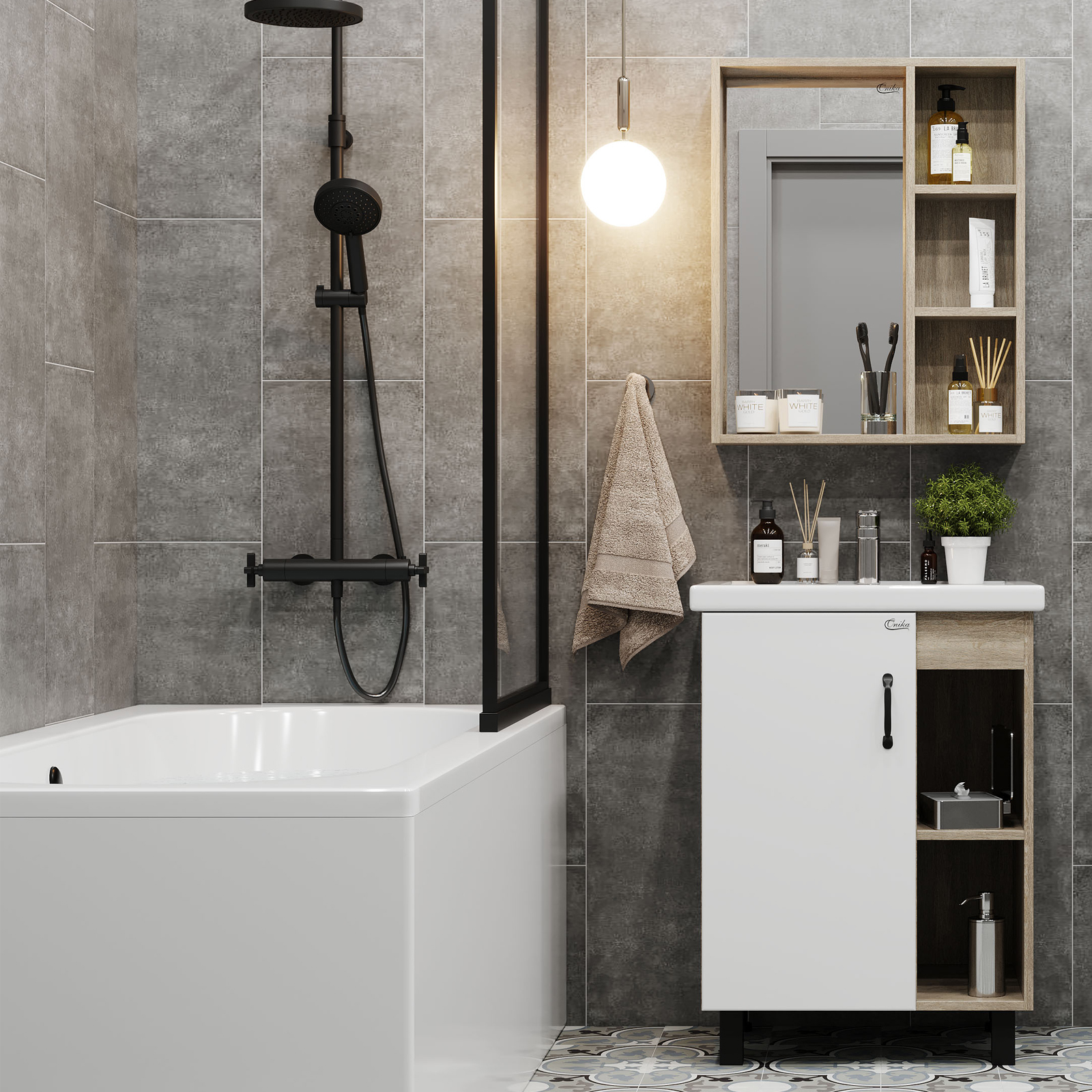 Мебель для ванной комнаты Onika Тимбер 60.01 белая, дуб сонома