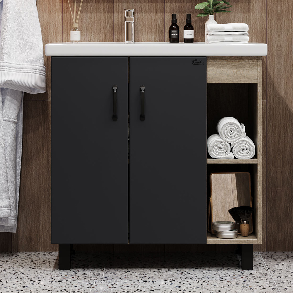 Тумба с раковиной Onika Тимбер 80.10 R, серая, дуб сонома