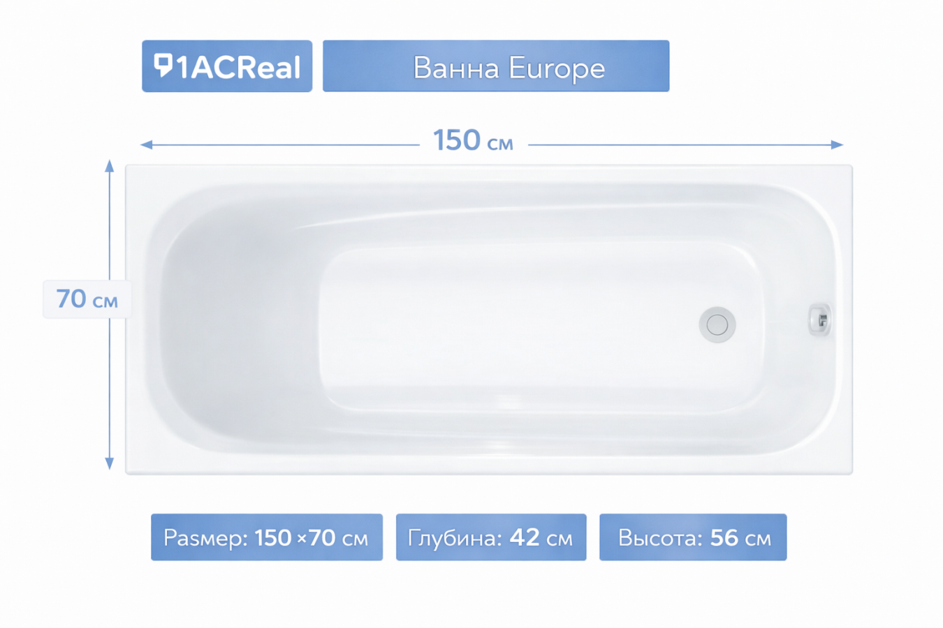 Ванна Europe 150х70 1ACReal