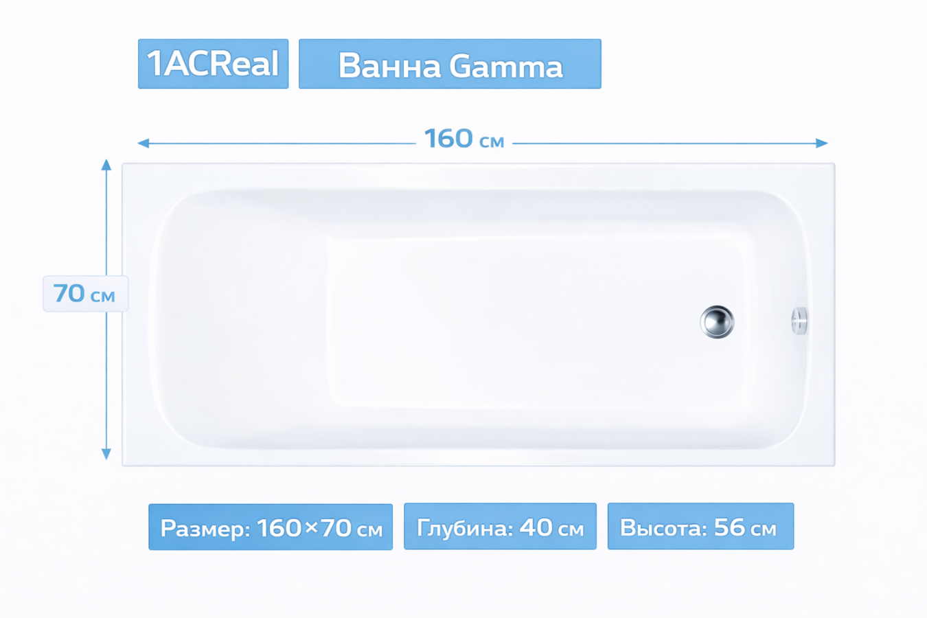 Ванна Gamma 160х70 1ACReal