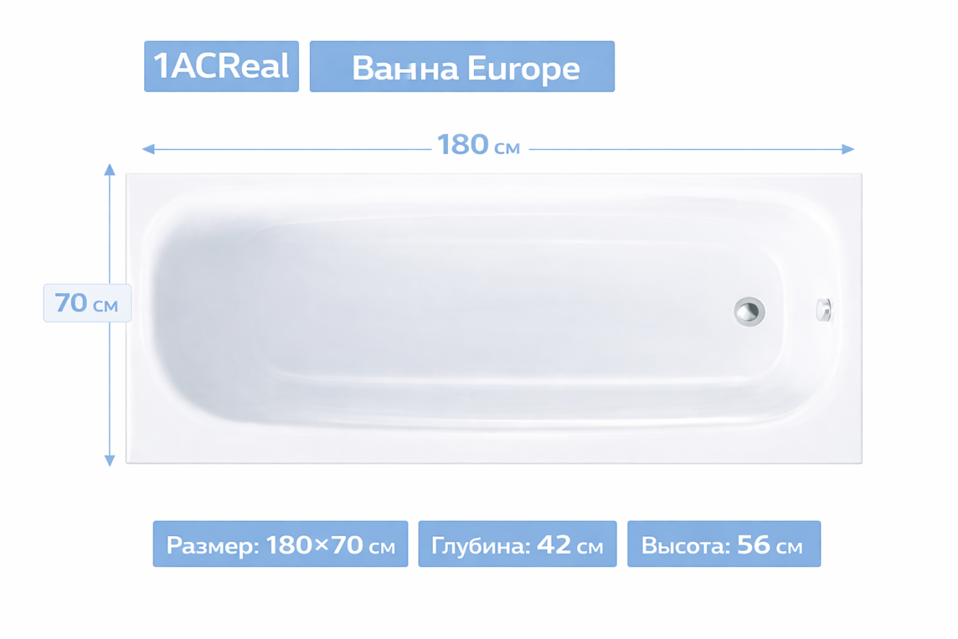 Ванна Europe 180х70 1ACReal