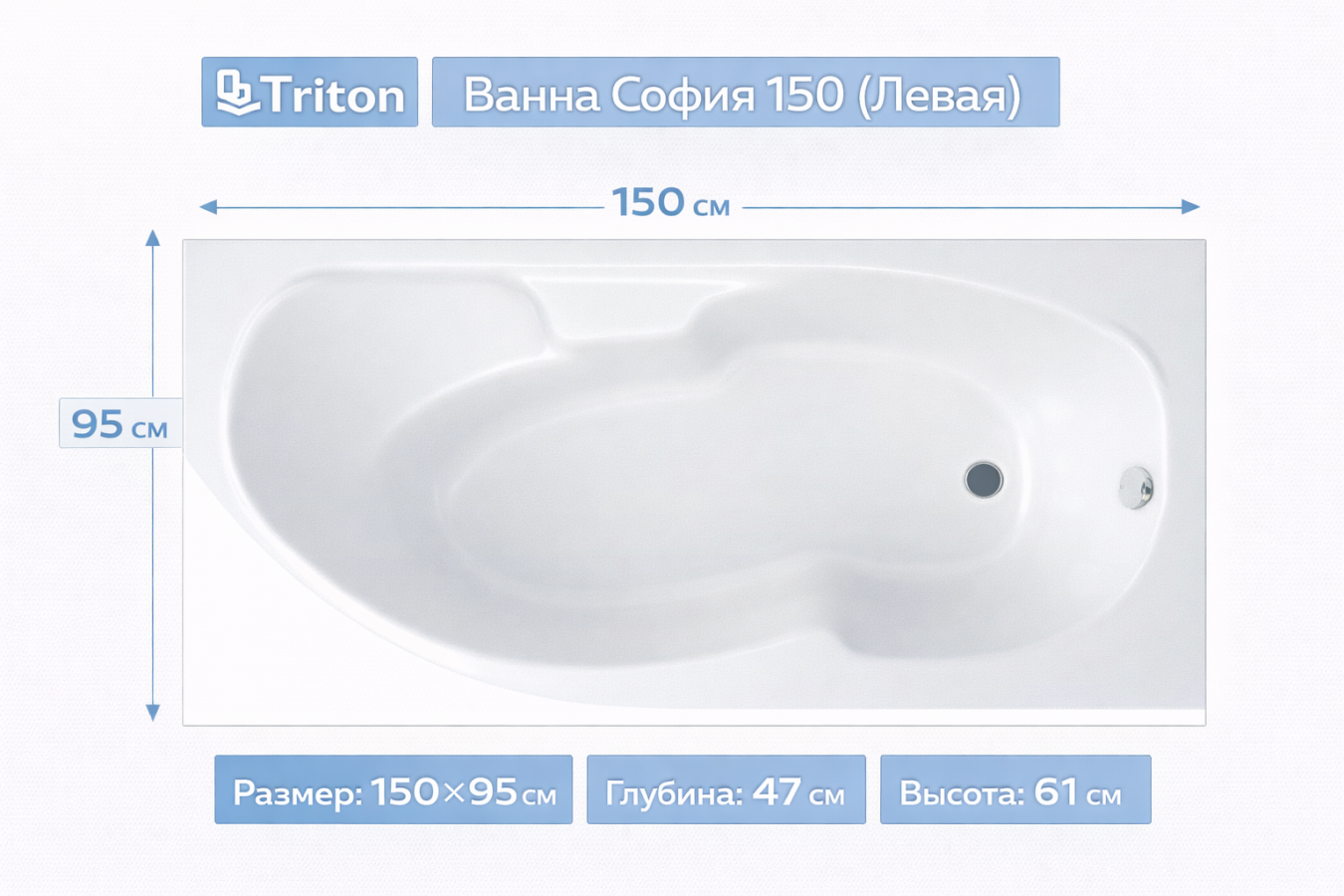 Ванна София 150 (Левая) 150х95 Triton