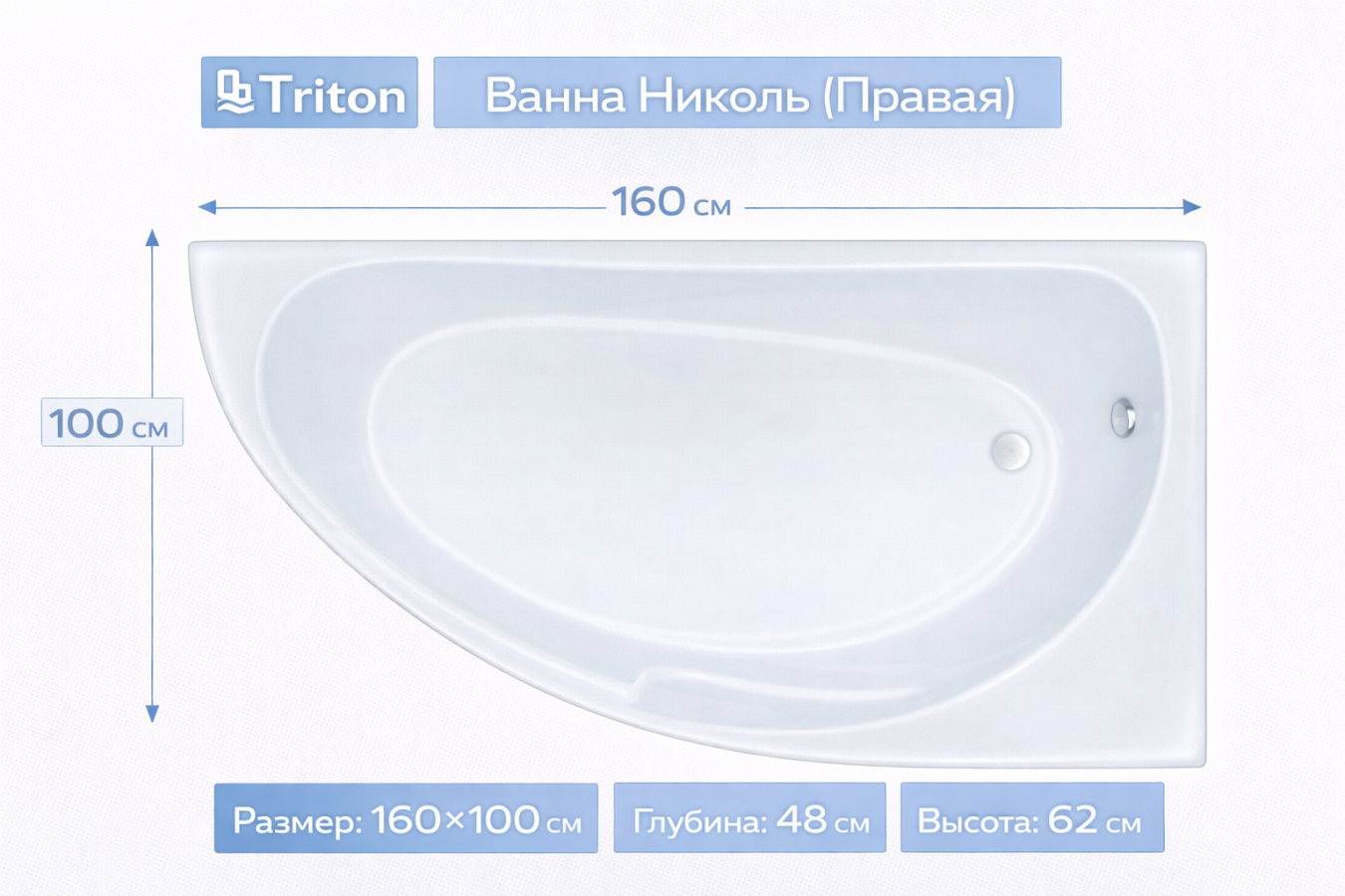 Ванна Николь (правая) 160х100 Triton