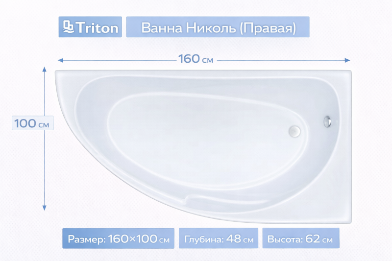 Ванна Николь (правая) 160х100 Triton