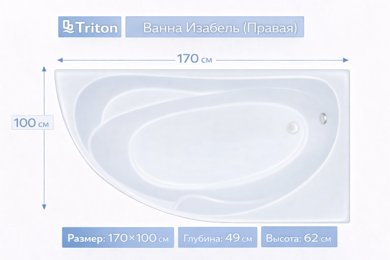 Ванна Изабель (правая) 170х100 Triton