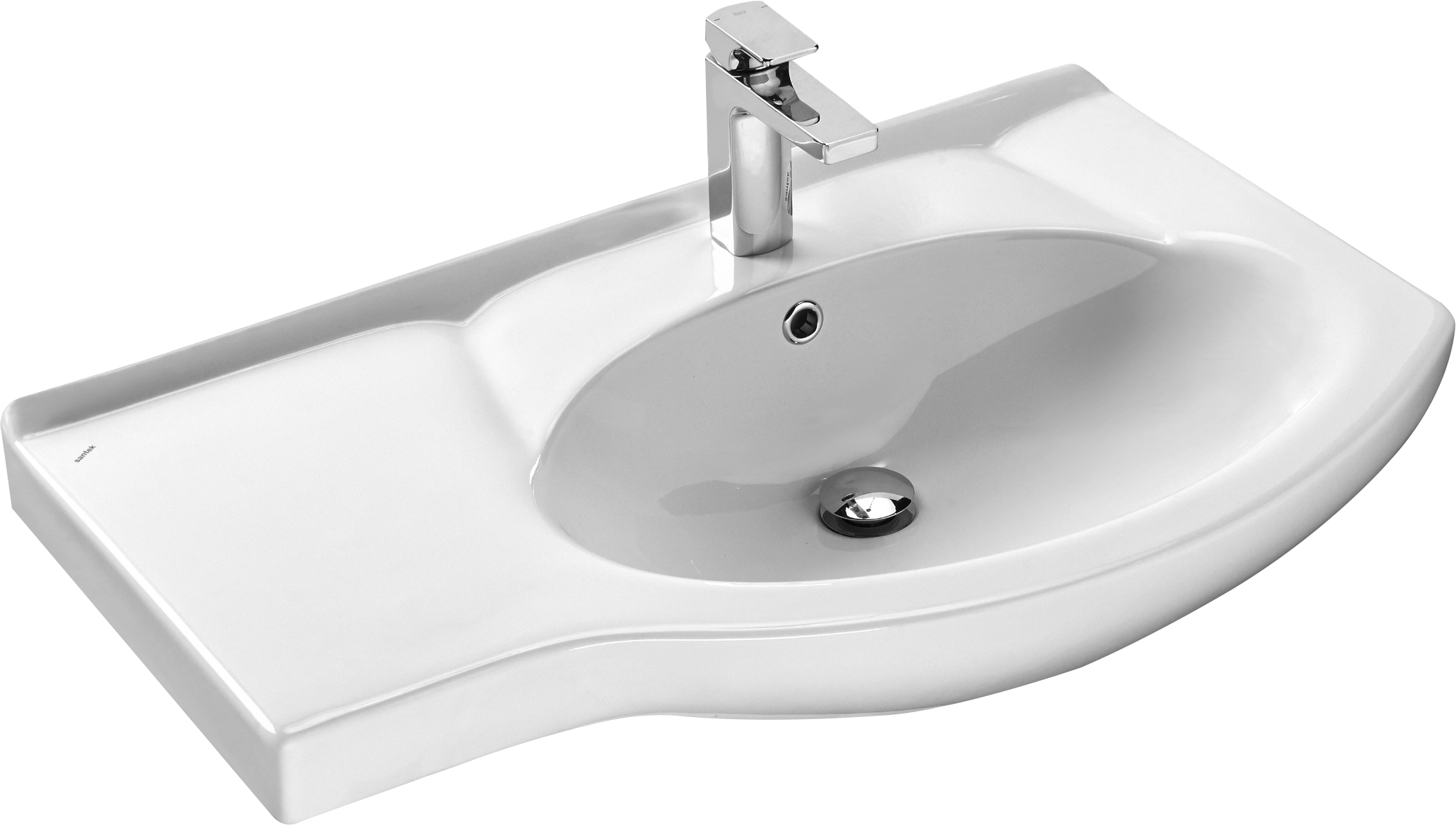 Мебельная раковина Santek Коралл 83 крыло слева накладная, глянцевая белая, полукруглая, фарфор