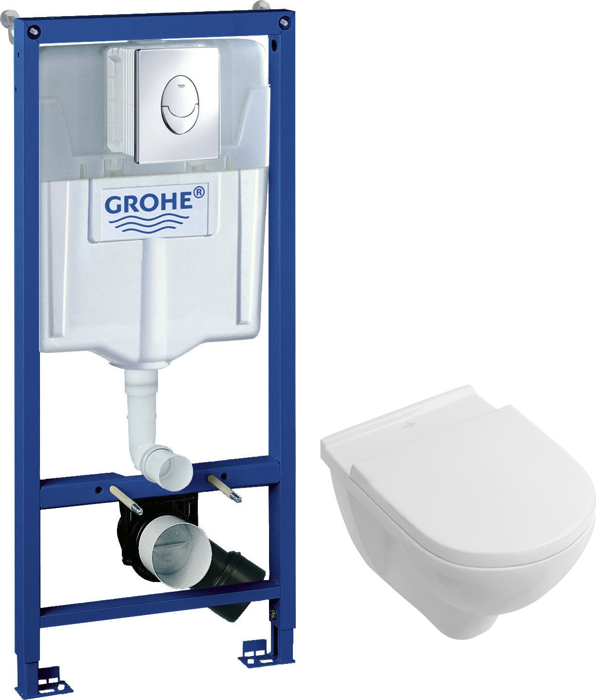 Комплект 2 в 1 Унитаз подвесной Villeroy & Boch O.Novo 5660HR01 + Инсталляция с кнопкой Grohe Rapid SL 38721001 цвет хром