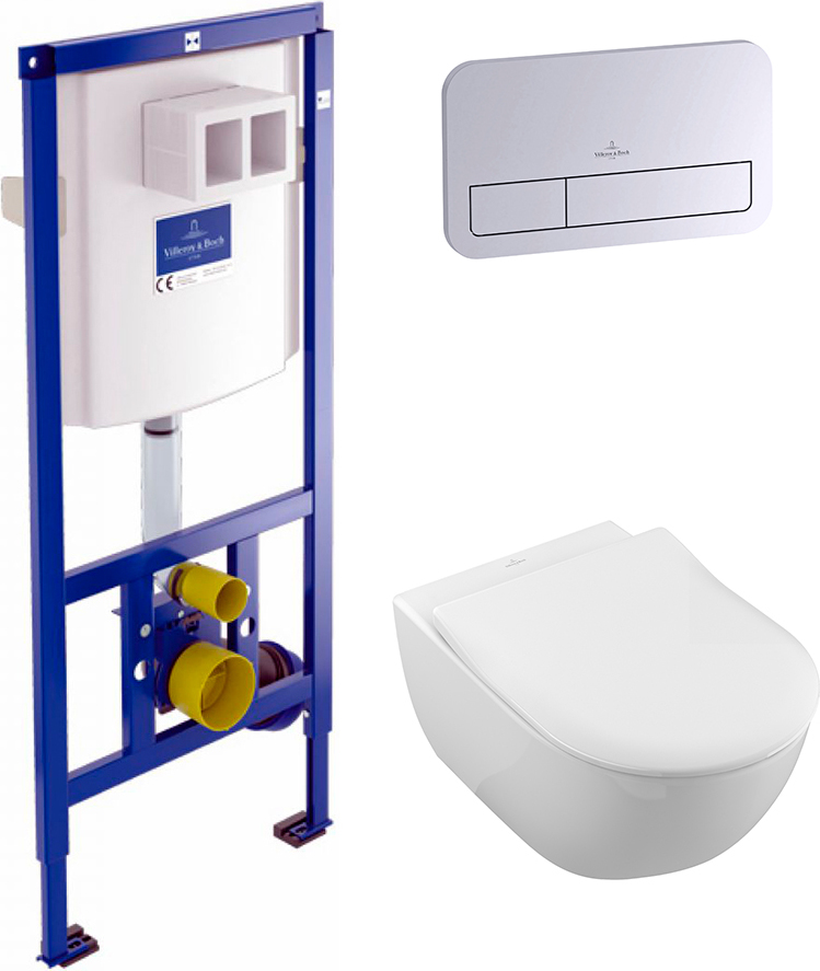 Комплект 3 в 1 Унитаз подвесной Villeroy & Boch Subway 2.0 5614R201 + Кнопка Viconnect 9224 9061 цвет хром + Инсталляция 9224 6100