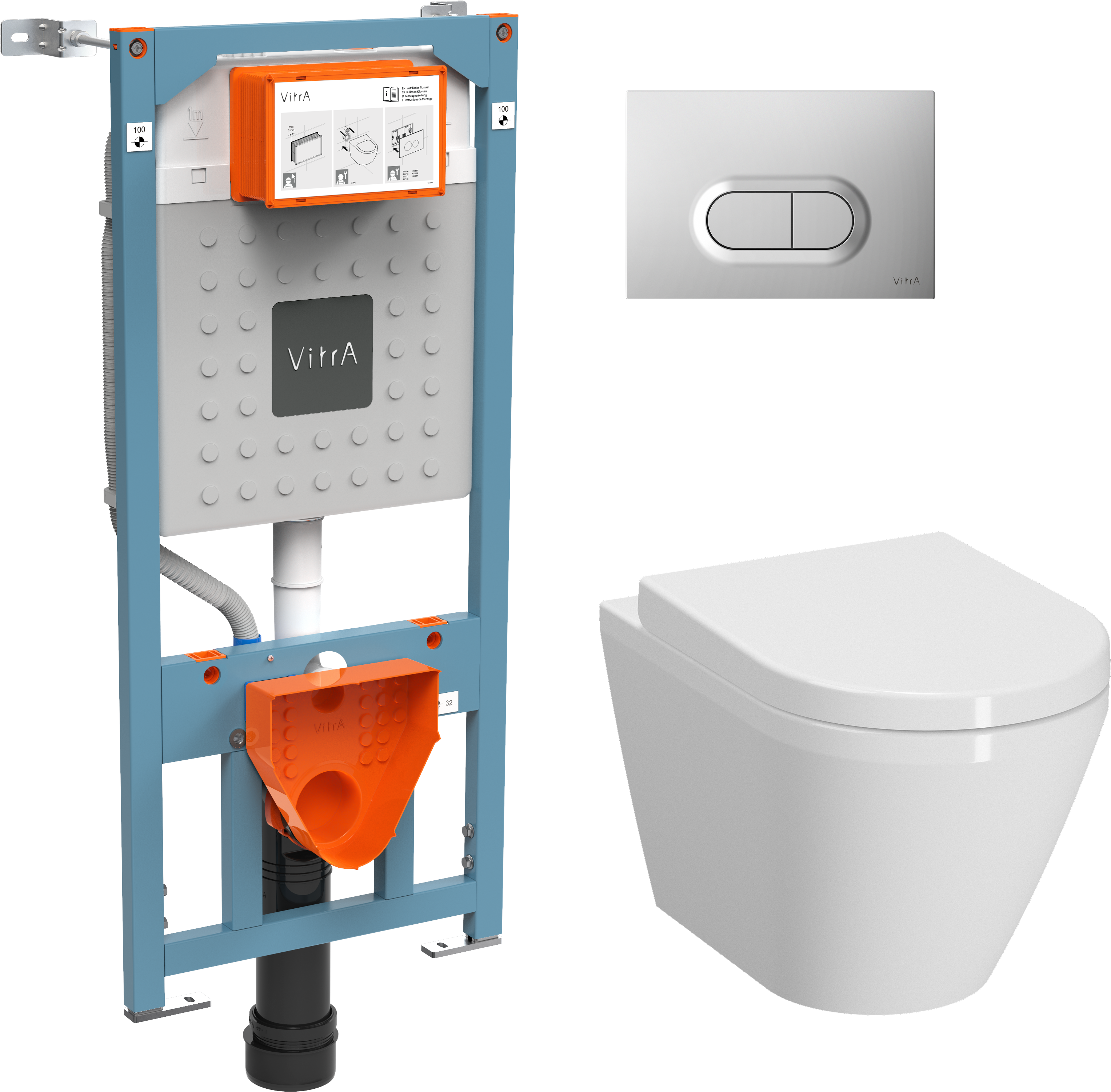 Комплект VitrA Integra Round L-box 9004B003-7202 подвесной унитаз безободковый, с микролифтом + инсталляция + кнопка