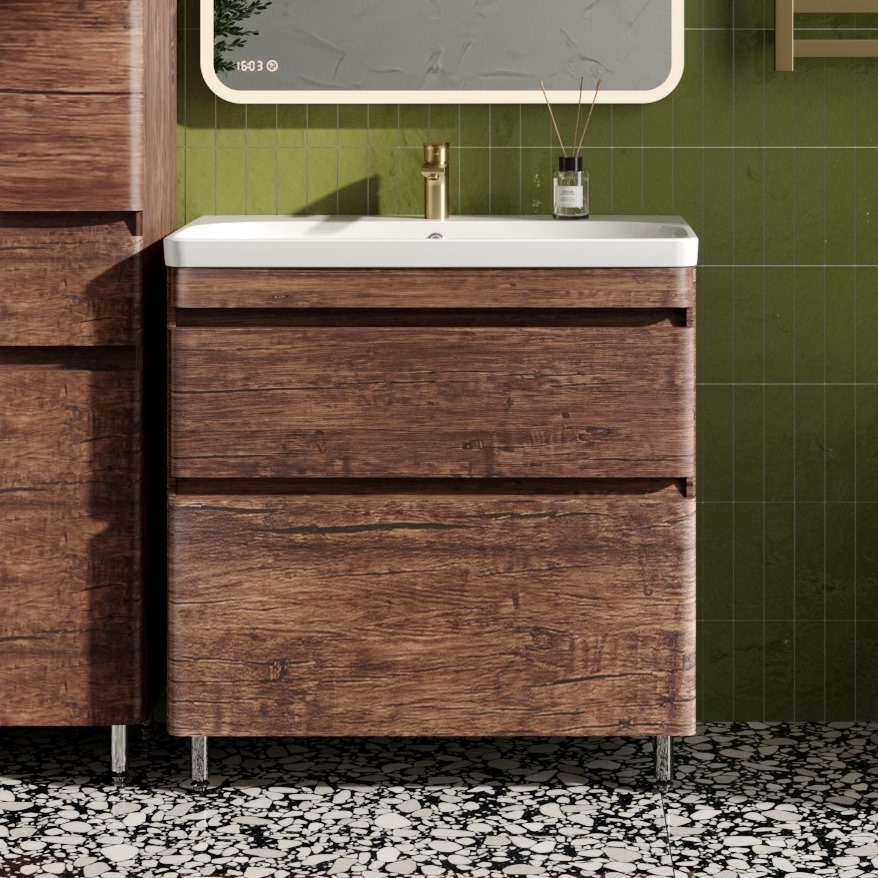 Тумба с раковиной Style Line Атлантика 80 Люкс Plus, напольная, старое дерево