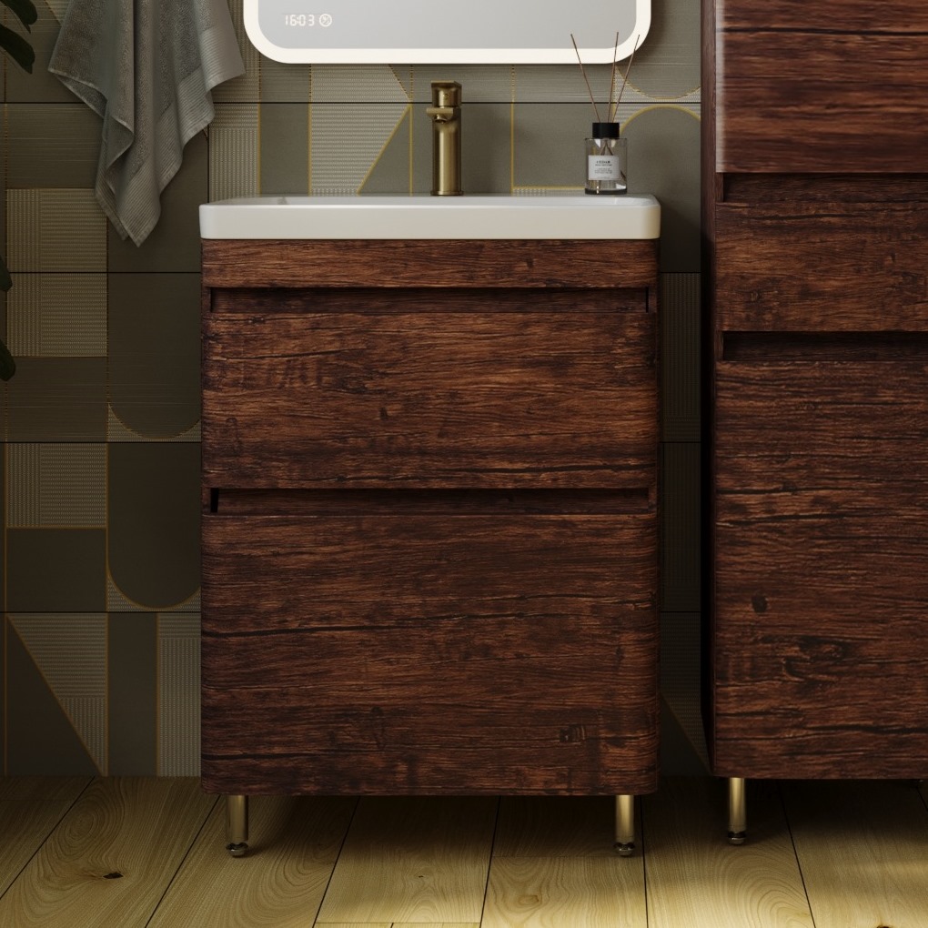 Тумба с раковиной Style Line Атлантика 60 Люкс Plus, напольная,старое дерево