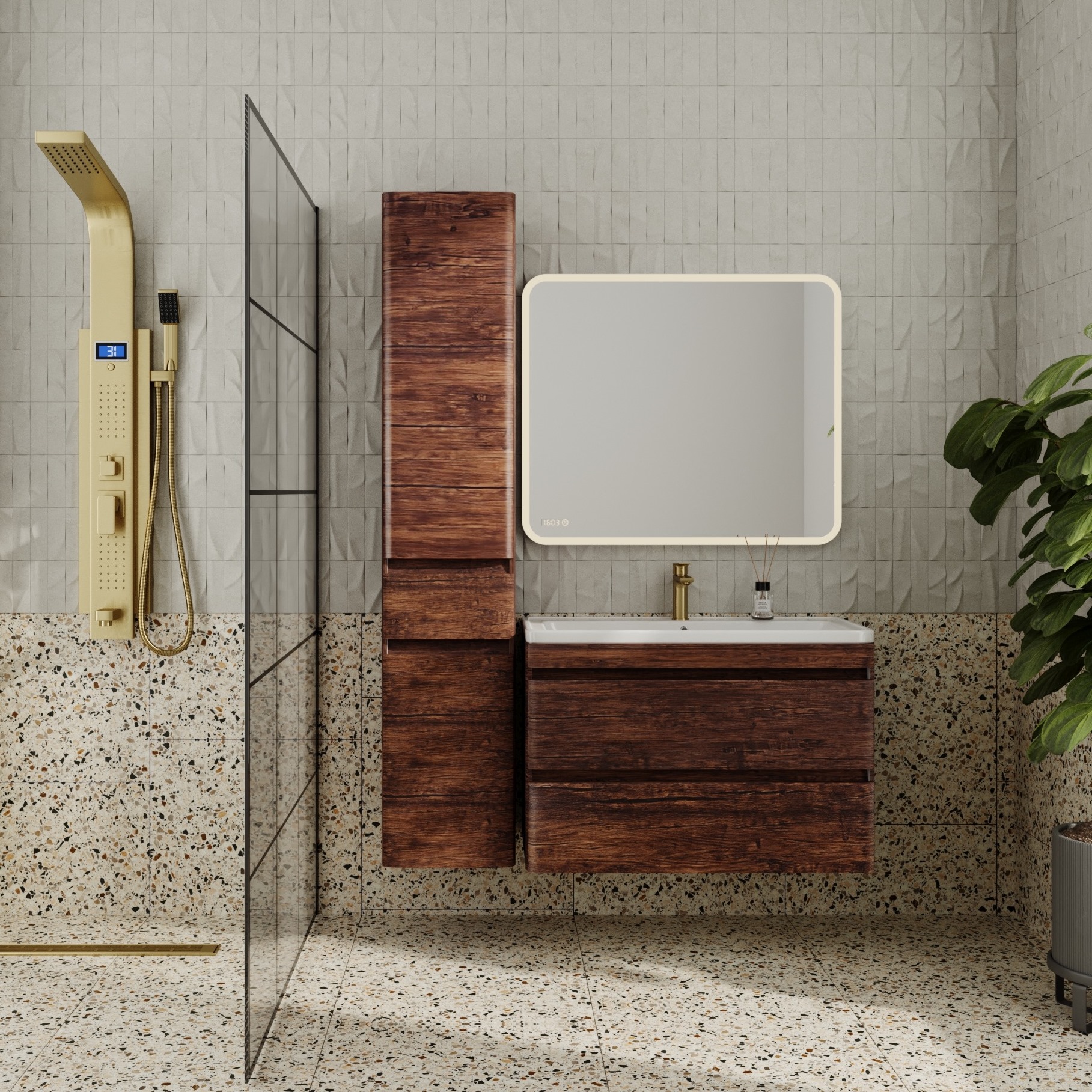 Мебель для ванной комнаты Style Line Атлантика 90 Люкс Plus, подвесная, старое дерево