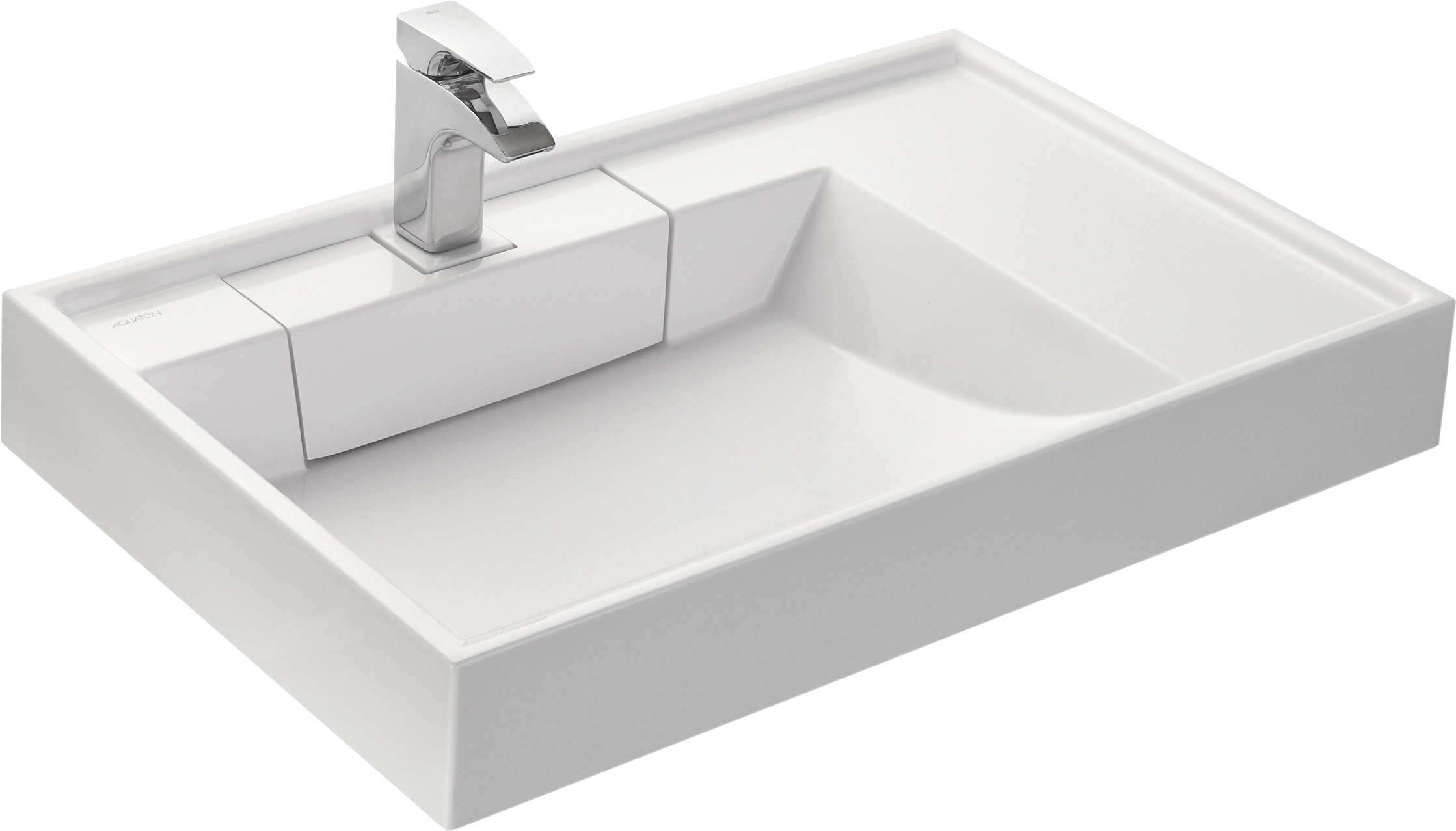 Мебельная раковина AQUATON Рейн 80 L накладная, белая, прямоугольная, искусственная мрамор, со скрытым сливом