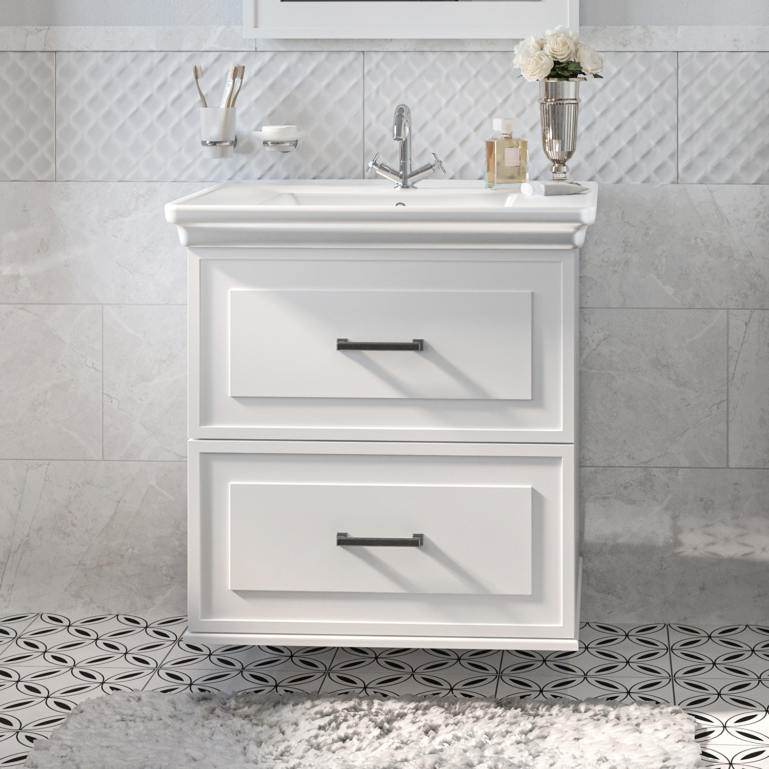 Тумба под раковину без столешницы Sanflor Модена 75, подвесная, белая