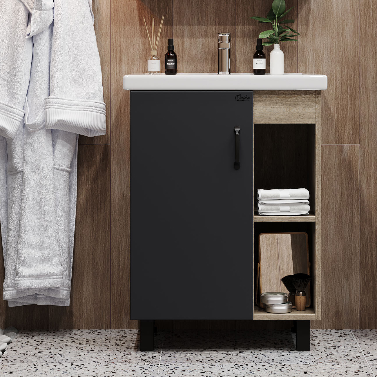 Тумба под раковину без столешницы Onika Тимбер 60.01 серая, дуб сонома