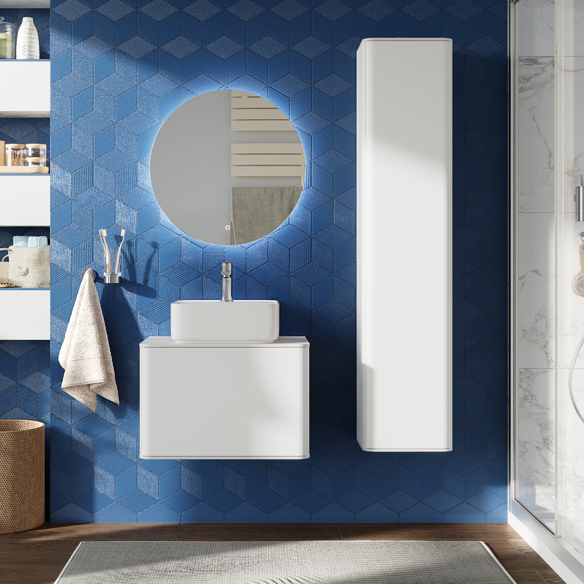 Мебель для ванной комнаты STWORKI Ноттвиль 60 белая, без выреза под смеситель, подвесная, российская (гарнитур, мебель)