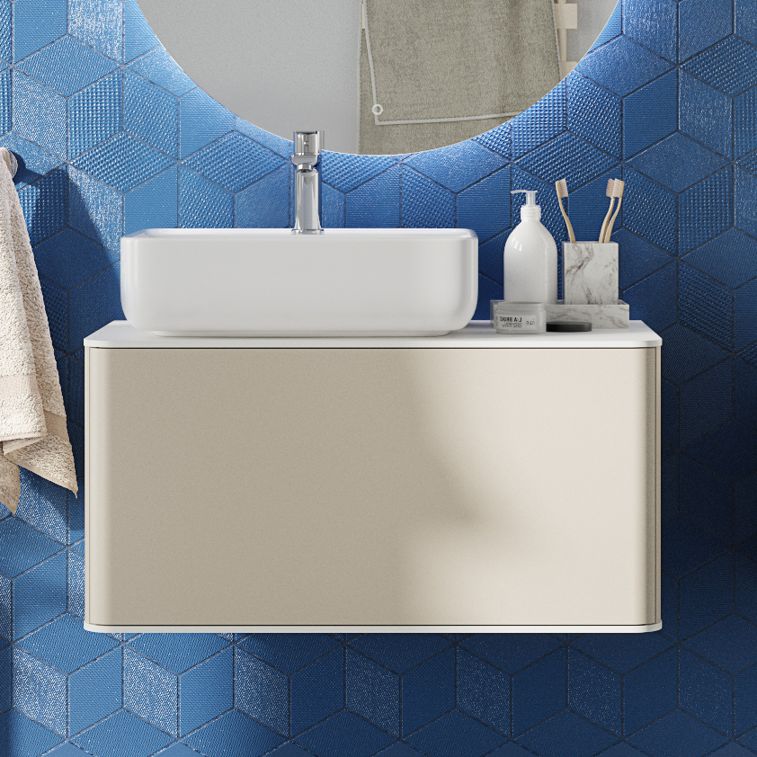 Тумба с раковиной STWORKI Ноттвиль 80 бежевый шелк