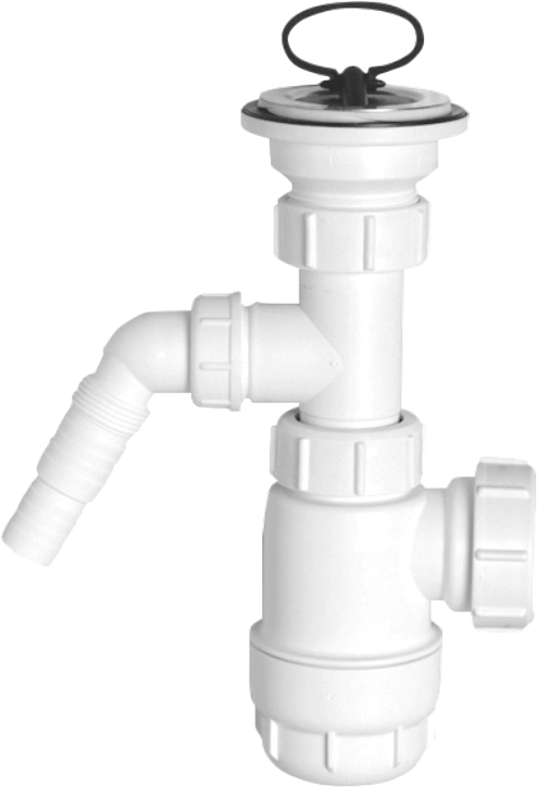 Сифон для раковины McAlpine MRW240WM 32 мм, бутылочный, белый, с пробкой, с отводом для подключения бытовой техники