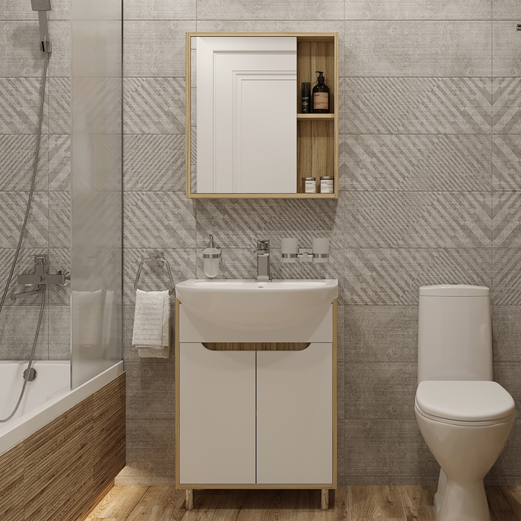 Мебель для ванной комнаты DIWO Углич 60 в скандинавском стиле, белый, под дерево