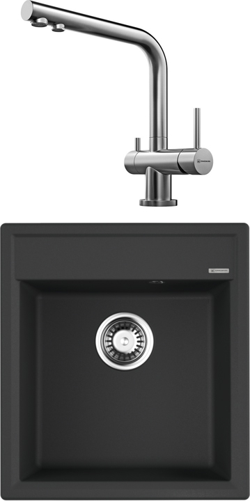 Комплект Мойка Omoikiri Daisen 46-BL, черная + Смеситель Nagano BN, нержавеющая сталь