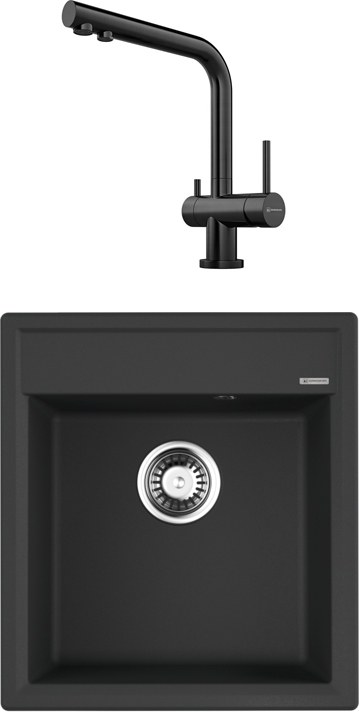 Комплект Мойка Omoikiri Daisen 46-BL, черная + Смеситель Nagano PVD-GM, вороненая сталь
