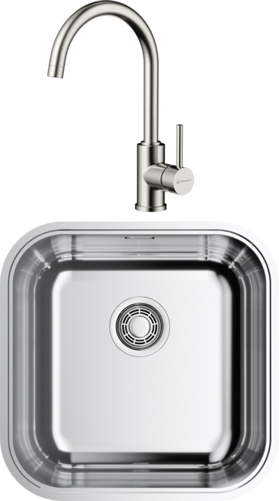 Комплект Мойка Omoikiri Omi 44-U/IF-IN Quadro, нержавеющая сталь + Смеситель Shinagawa BN, нержавеющая сталь
