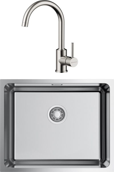 Комплект Мойка Omoikiri TADZAVA 54-U-IN, нержавеющая сталь + Смеситель Shinagawa BN, нержавеющая сталь