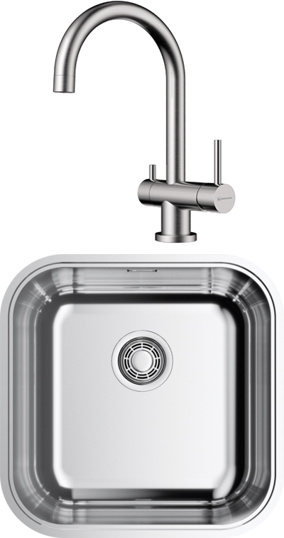Комплект Мойка Omoikiri Omi 44-U/IF-IN Quadro, нержавеющая сталь + Смеситель Yamada BN, нержавеющая сталь