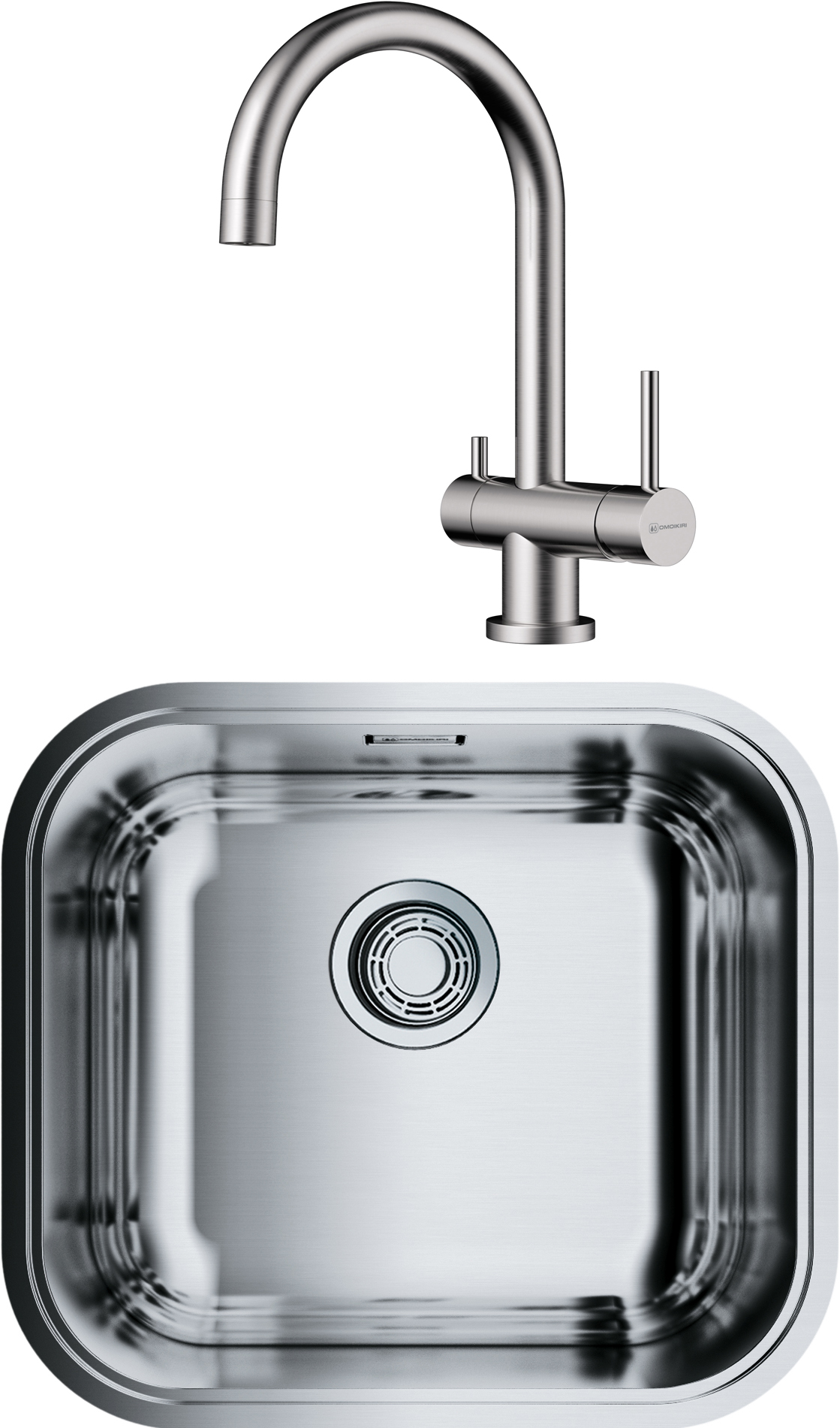 Комплект Мойка Omoikiri Omi 49-U-IN, нержавеющая сталь + Смеситель Yamada BN, нержавеющая сталь