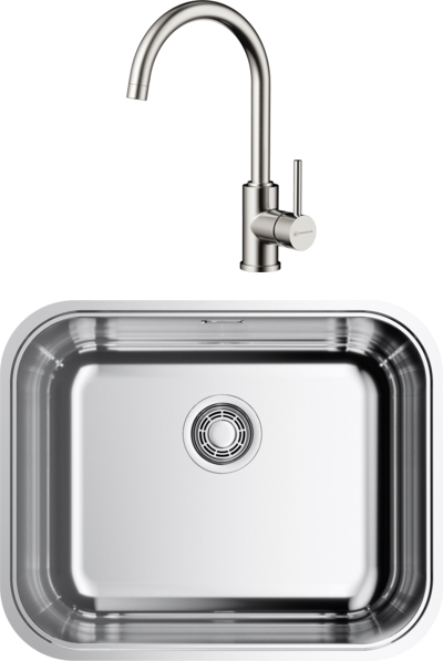 Комплект Мойка Omoikiri Omi 54-U/IF-IN, нержавеющая сталь + Смеситель Shinagawa BN, нержавеющая сталь