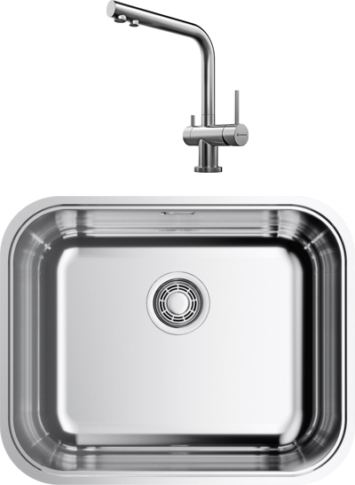 Комплект Мойка Omoikiri Omi 54-U/IF-IN, нержавеющая сталь + Смеситель Nagano BN, нержавеющая сталь